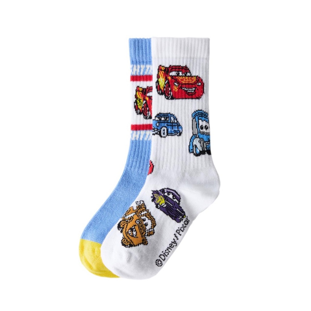Zara Cars White Blue Yellow Kids Socks with Cars